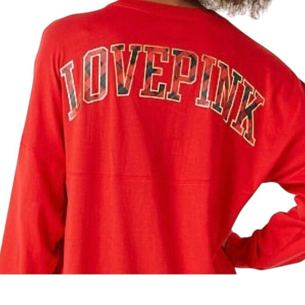 PINK Plaid Logo Victoria's Secret Long Sleeved Red Large EUC Christmas spirit